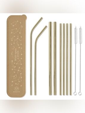 DesignWorks Ink Gold Stainless Steel Reusable Straw Set